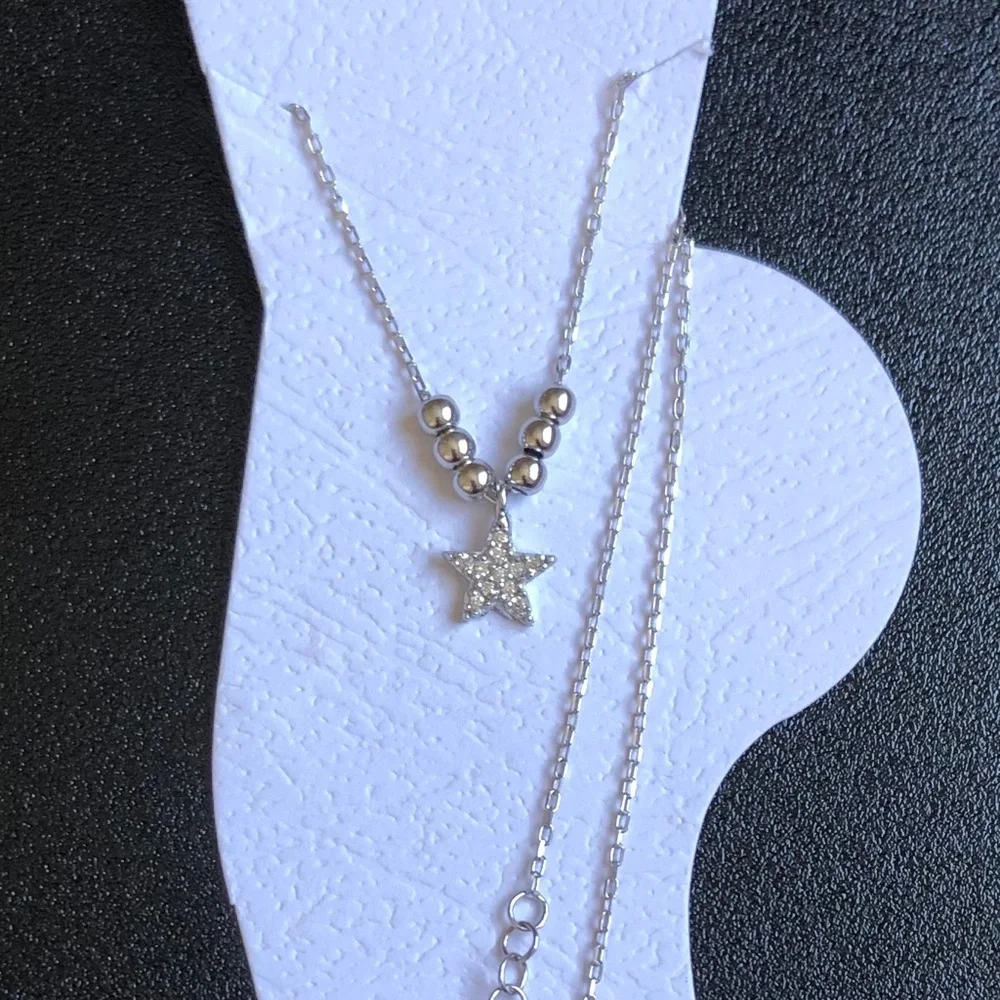 ANKLET 925 Silver star cz cubic zirconia stones with silver beads charm ankle